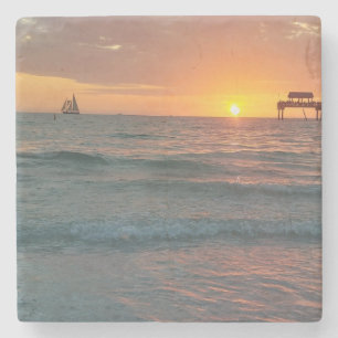 Posavasos De Piedra Atardecer en Clearwater Beach Magnet