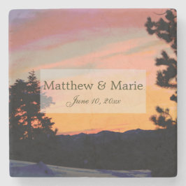 Posavasos De Piedra Atardecer en la Montaña