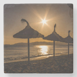 Posavasos De Piedra Atardecer en la playa, Mallorca, España