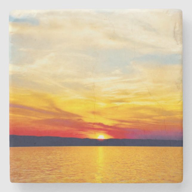 Posavasos De Piedra Atardecer, serenidad, Hermosa puesta de sol, (Anverso)