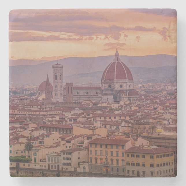 Posavasos De Piedra Atardecer sobre Florencia, Italia (Anverso)