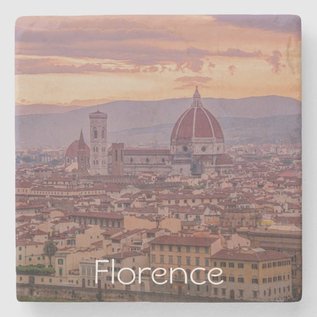 Posavasos De Piedra Atardecer sobre Florencia, Italia (Anverso)