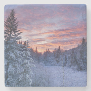 Posavasos De Piedra Atardecer vívido pinta el cielo sobre invernal