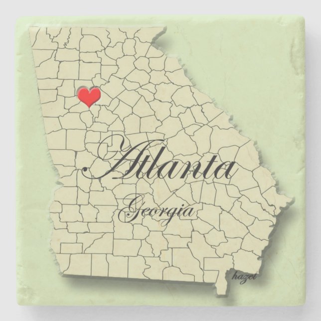 Posavasos De Piedra Atlanta, Fulton, Georgia, Mapa del Corazón, Marble (Anverso)