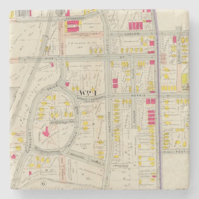 Posavasos De Piedra Atlas del mapa de Yonkers (Anverso)