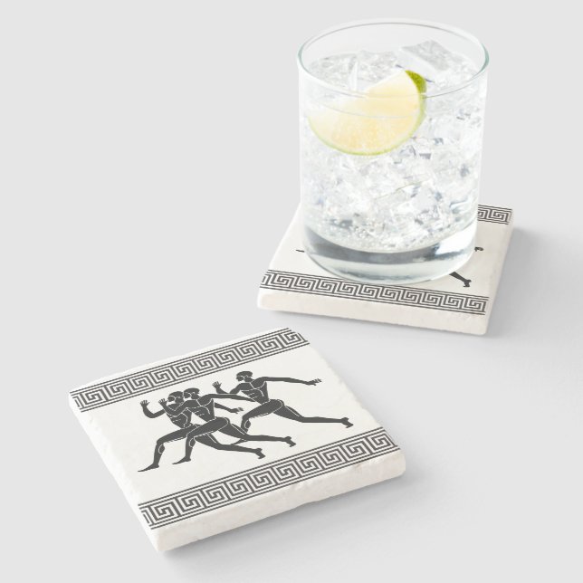 Posavasos De Piedra Atletas griegos en blanco (Lateral)