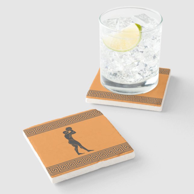 Posavasos De Piedra Atletas griegos - Naranja jugador de baloncesto (Lateral)