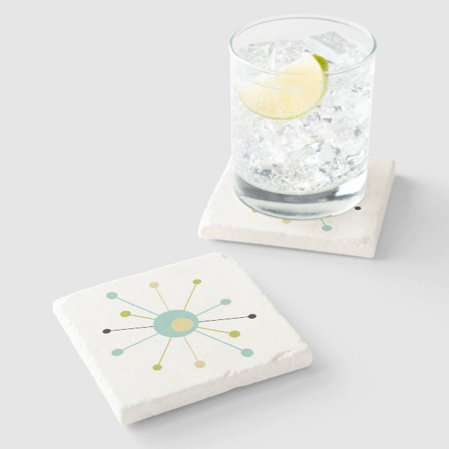 Posavasos De Piedra Atómico Starburst Aqua Blue Yellow Mid Mod (Lateral)