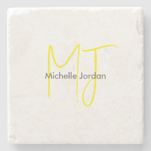 Posavasos De Piedra Atractivo Monograma Amarillo Blanco Moderno Minima