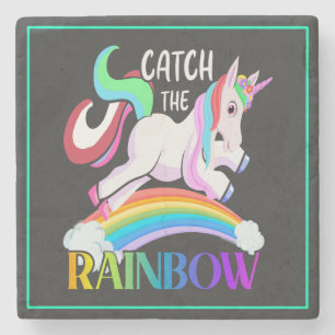 Posavasos De Piedra Atrapa el diseño de Unicornio de Arcoíris