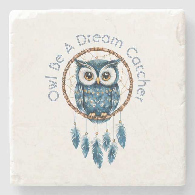 Posavasos De Piedra Atrapasueños de búho azul (Anverso)