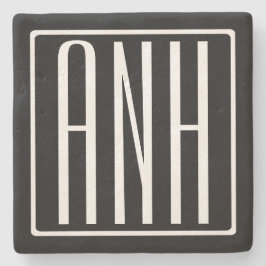 Posavasos De Piedra Audaz Monograma Moderno 3 Iniciales | Blanco sobre