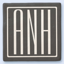 Posavasos De Piedra Audaz Monograma Moderno 3 Iniciales | Blanco sobre