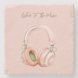 Posavasos De Piedra Auriculares rosados Escucha la música