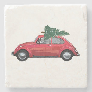 Posavasos De Piedra Auto retro con arte de árbol
