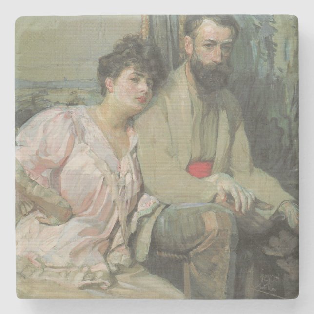 Posavasos De Piedra Autoretrato con su esposa (por Frantisek Kupka) (Anverso)