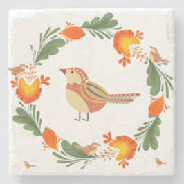 Posavasos De Piedra Autumn Bird Folk Art