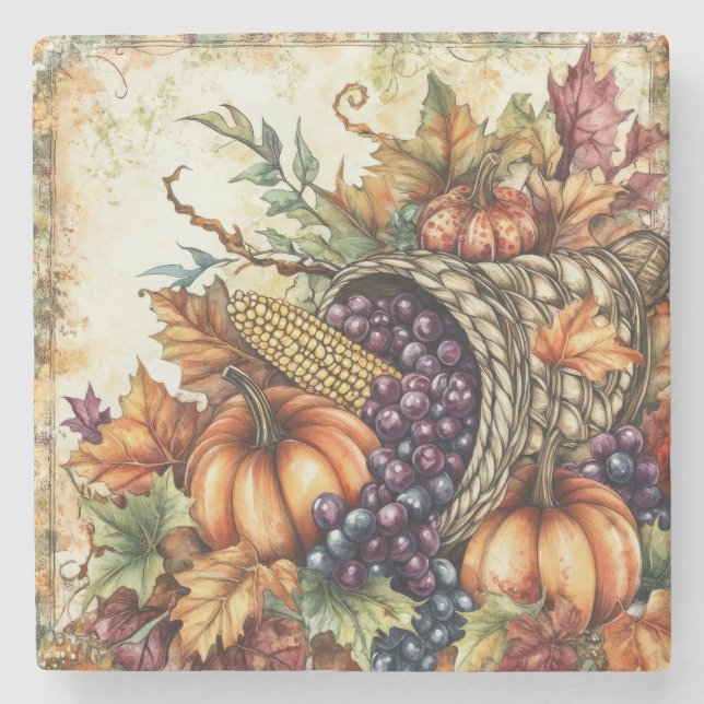 Posavasos De Piedra Autumn Cornucopia Stone Coaster (Anverso)