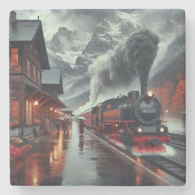 Posavasos De Piedra Autumn Mountain Train Journey (Anverso)