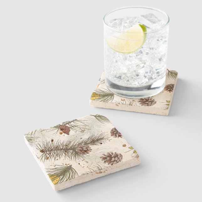 Posavasos De Piedra Autumn Pine Cones (Lateral)