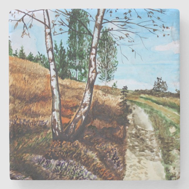 Posavasos De Piedra Autumn watercolor painting (Anverso)