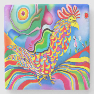 Posavasos De Piedra "Ave de ensueño". Un gallo abstracto surrealista S