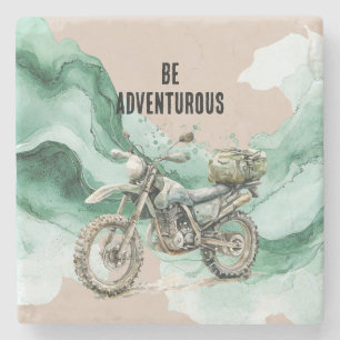 Posavasos De Piedra Aventura en motocicleta verde crema