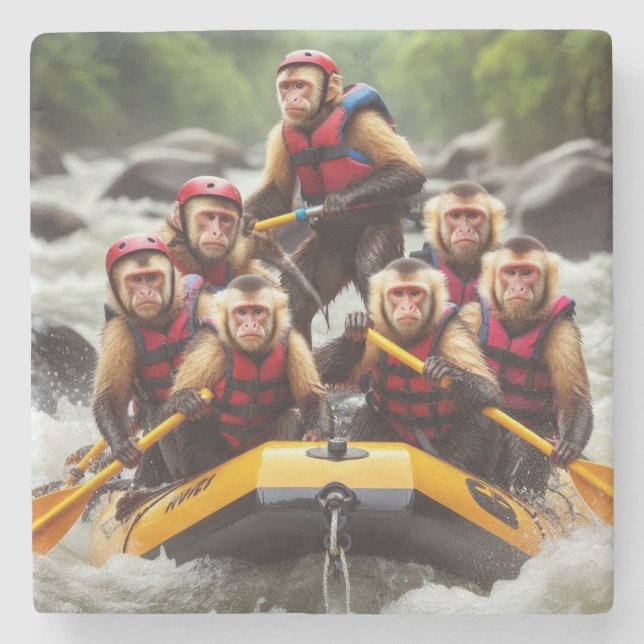 Posavasos De Piedra Aventurous Capuchin Monkeys Whitewater Rafting (Anverso)