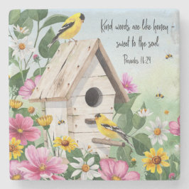 Posavasos De Piedra Aves de manantial floral de acuarela