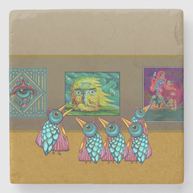 Posavasos De Piedra Aves en la Galería (Anverso)