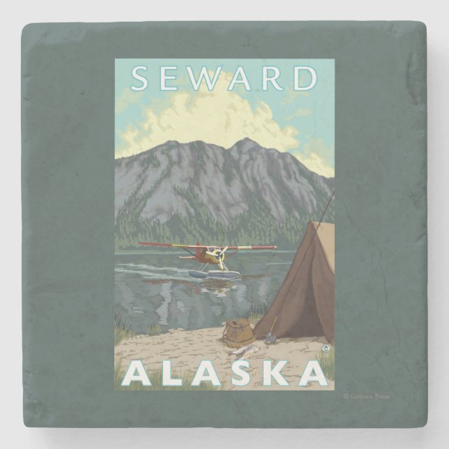 Posavasos De Piedra Avión y pesca - Seward, Alaska de Bush (Anverso)