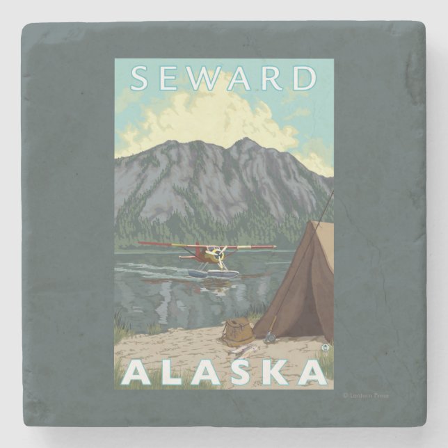 Posavasos De Piedra Avión y pesca - Seward, Alaska de Bush (Anverso)