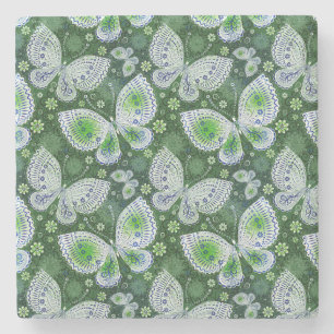 Posavasos De Piedra Away Paisley Butterfly Print Green