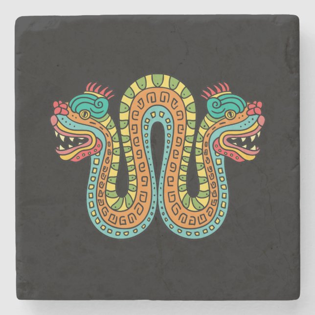Posavasos De Piedra Azteca Serpiente de doble cabezal Serpiente Serpie (Anverso)