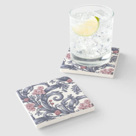 Posavasos de piedra azul Art Nouveau rosa