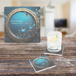 Posavasos De Piedra Azul Brillante y Marco Personalizable con Dios 
