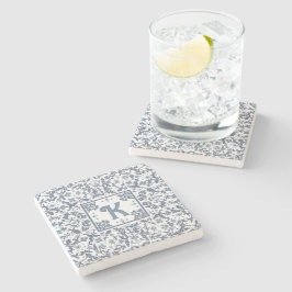 Posavasos De Piedra Azul Fantasía Floral Patrón Gráfico Personalizado