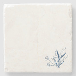 Posavasos De Piedra Azul Floral Suave | Minimalista Costero
