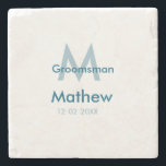 Posavasos De Piedra Azul marino groomsman letra nombre fecha masculino<br><div class="desc">diseño</div>