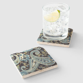 Posavasos De Piedra Azul Marrón Vintage Paisley