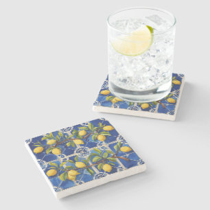 Posavasos De Piedra Azul mediterráneo y limones tradicionales