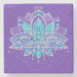 Posavasos De Piedra Azul, Puple Lotus verde azulado con pedrería