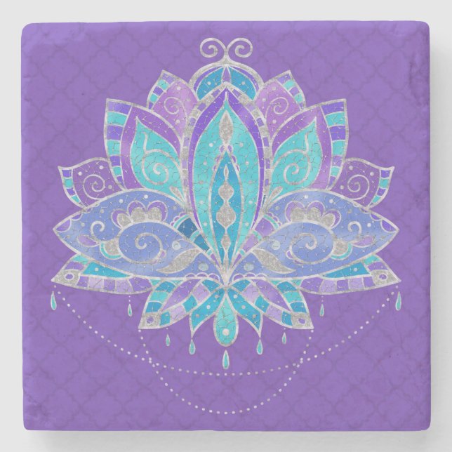 Posavasos De Piedra Azul, Puple Lotus verde azulado con pedrería (Anverso)