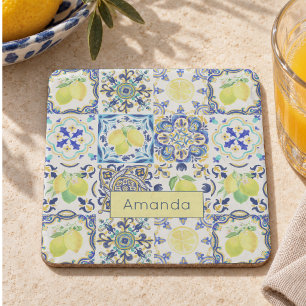 Posavasos De Piedra Azul Vibrante Majólica Siciliana Cítrico Amalfi