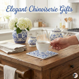 Posavasos De Piedra Azul y Blanco Chinoiserie Toile Monograma B Pájaro