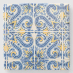 Posavasos De Piedra Azulejo azul y amarillo, Portugal
