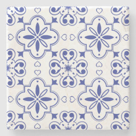 Posavasos De Piedra Azulejo blanco azul portugués mediterráneo moderno