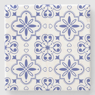 Posavasos De Piedra Azulejo blanco azul portugués mediterráneo moderno