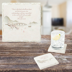 Posavasos De Piedra Azulejo de cerámica con versículo bíblico de flor