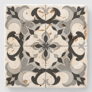 Posavasos De Piedra Azulejo de estilo español en blanco y negro